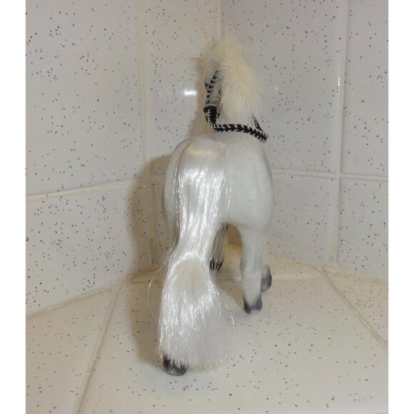Vintage White & Gray Fuzzy Flocked Horse w/ Bridal Figurine collectable - Picture 14 of 14